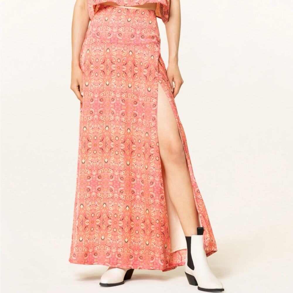 NWT Free People Pink & Orange Candy Combo Printed Maxi Skirt